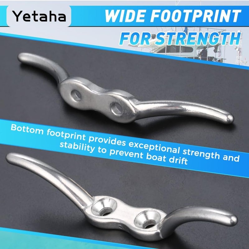 Yetaha 4Pcs Metal Deck Dock Cleats, 4 Inches Stainless Steel Hardware Rope Cleat Mooring, Heavy Duty Rope Cleat for Boat Marine Decor - Image 4